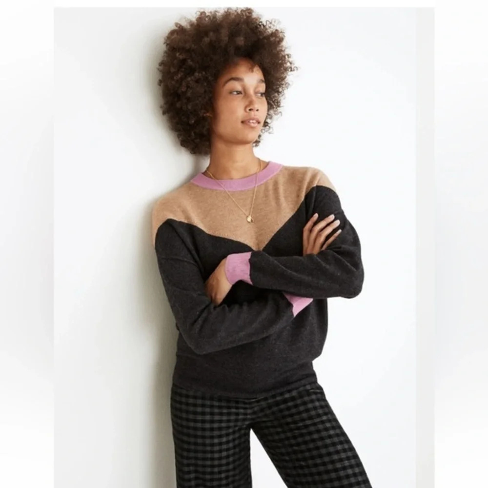 Madewell Colorblock Yoke Pullover Sweater Wool Alpaca Blend Size Small Gray Tan